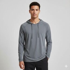 Rhone Mens Gray‎ Heathered Long Sleeve Hoodie Lightweight Performance Shirt XL